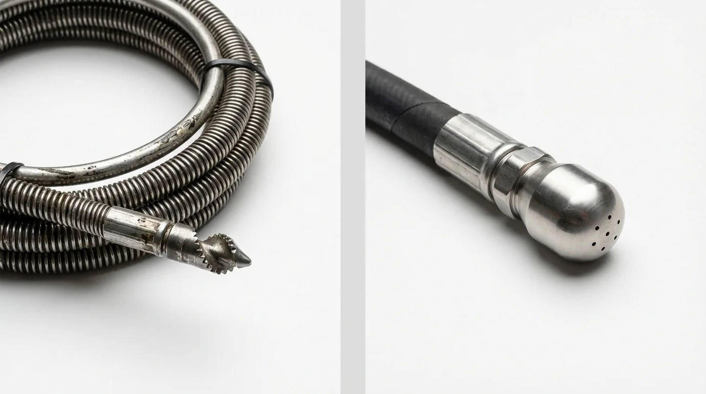 Drain snake cable and hydro jetting nozzle used for drain cleaning in Advance, MO