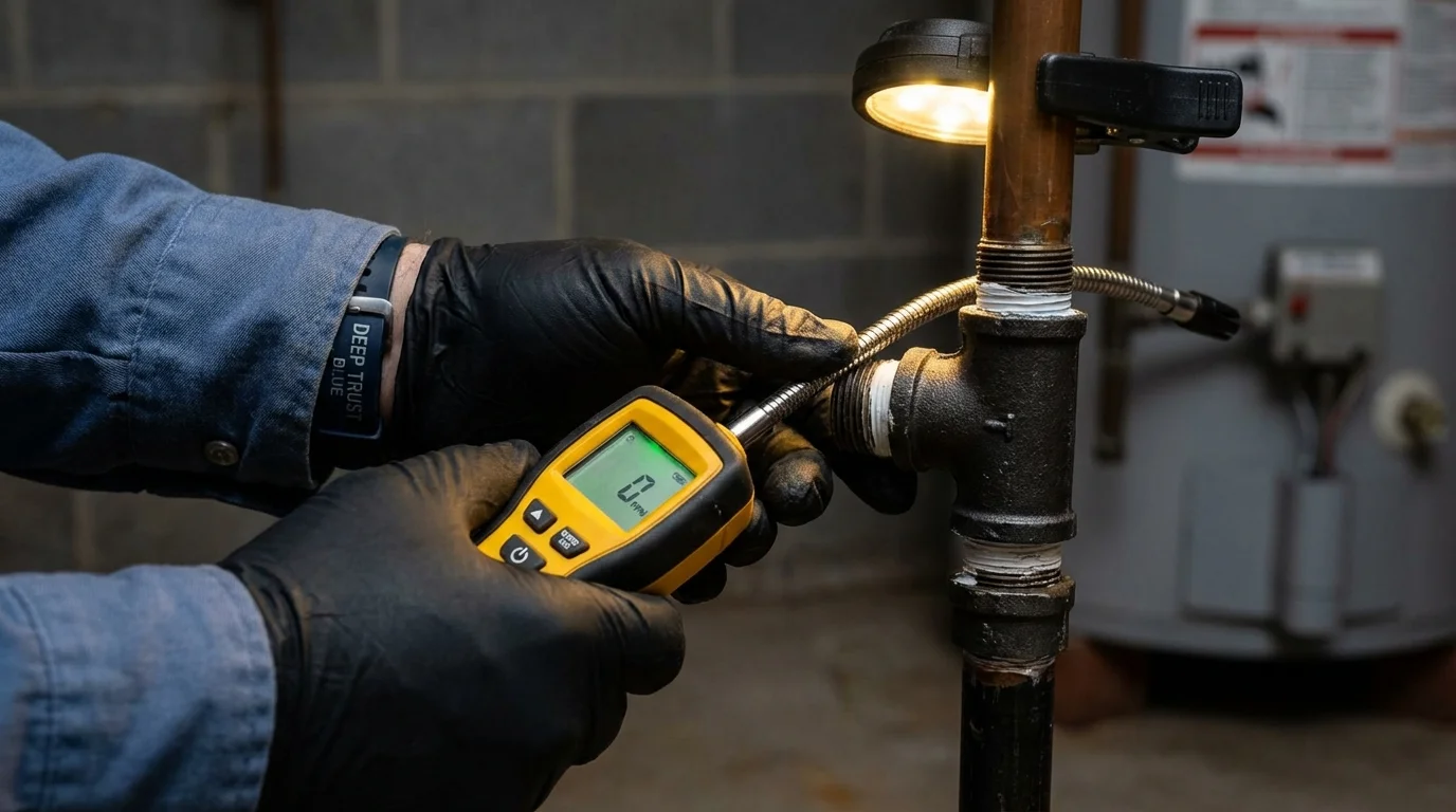 Gas leak detection with electronic sniffer by Johns Plumbing LLC in Advance