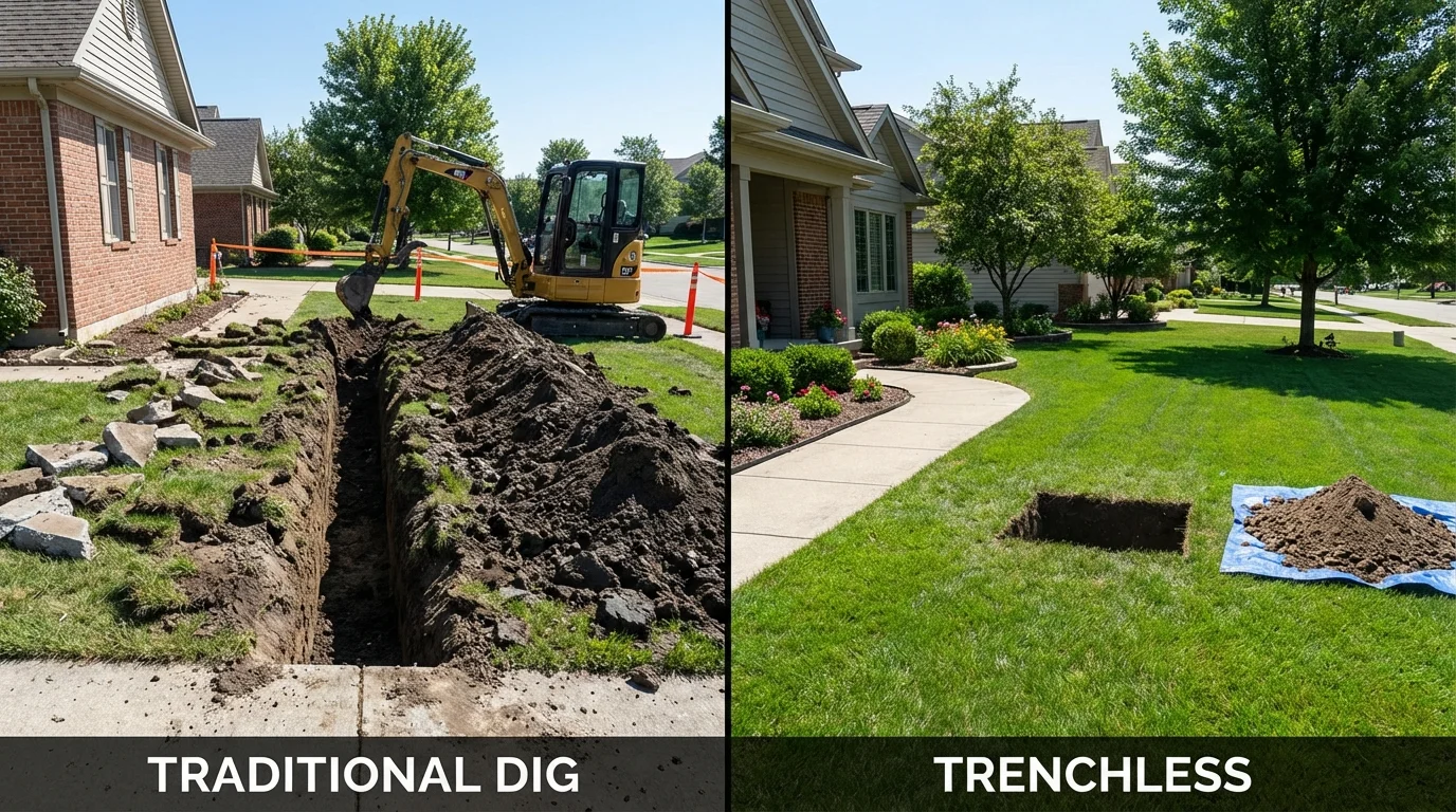 Trenchless sewer repair with minimal yard damage versus traditional excavation in Advance, MO